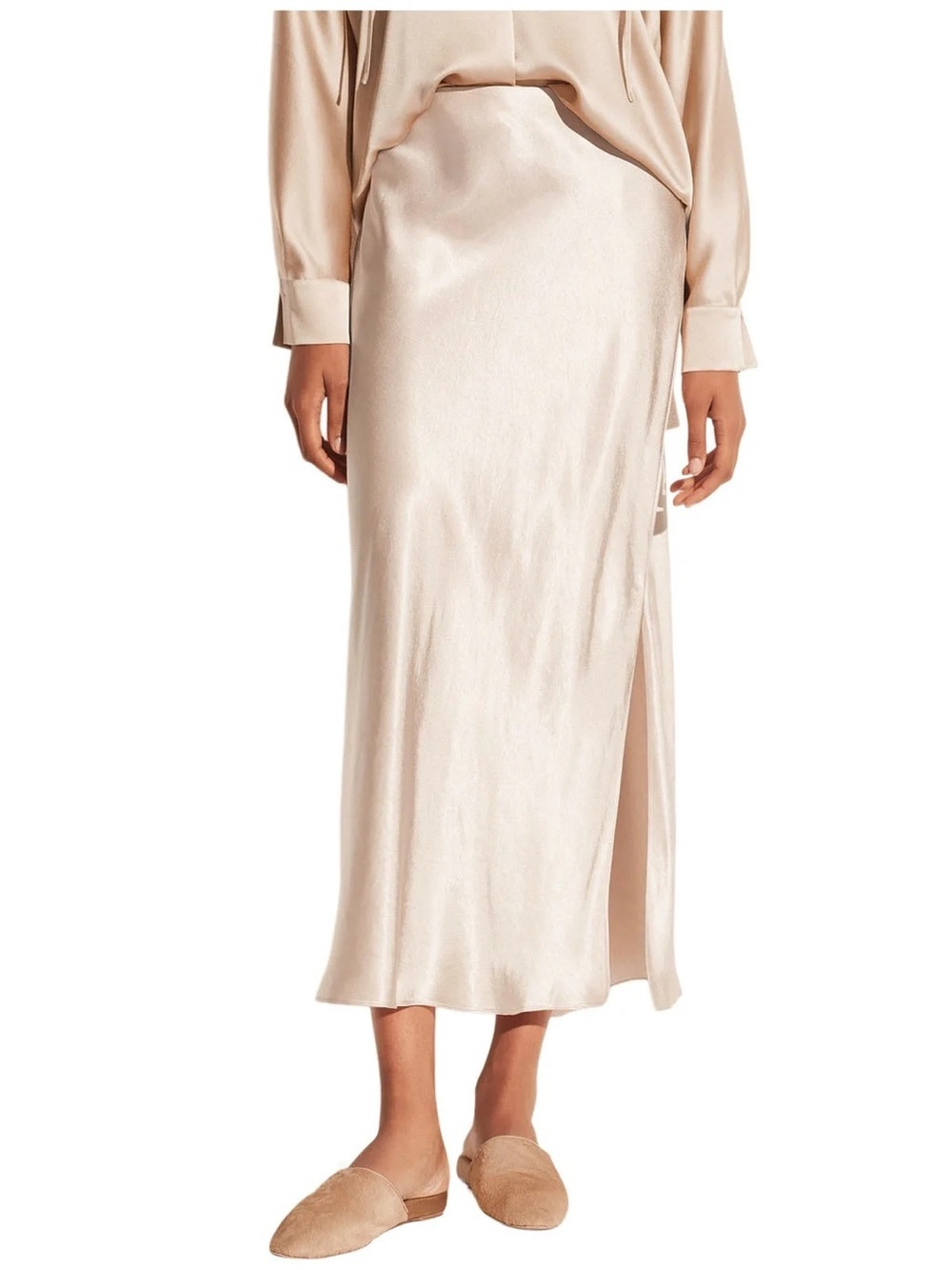 Babaton Satin Maxi Skirt in Light Cream with Side Slit